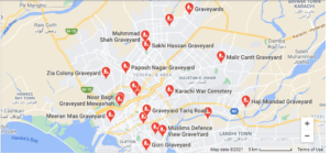Rich results on Google SERP when searching for 'Graveyards in Karachi'