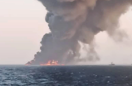 Naval ship catches fire